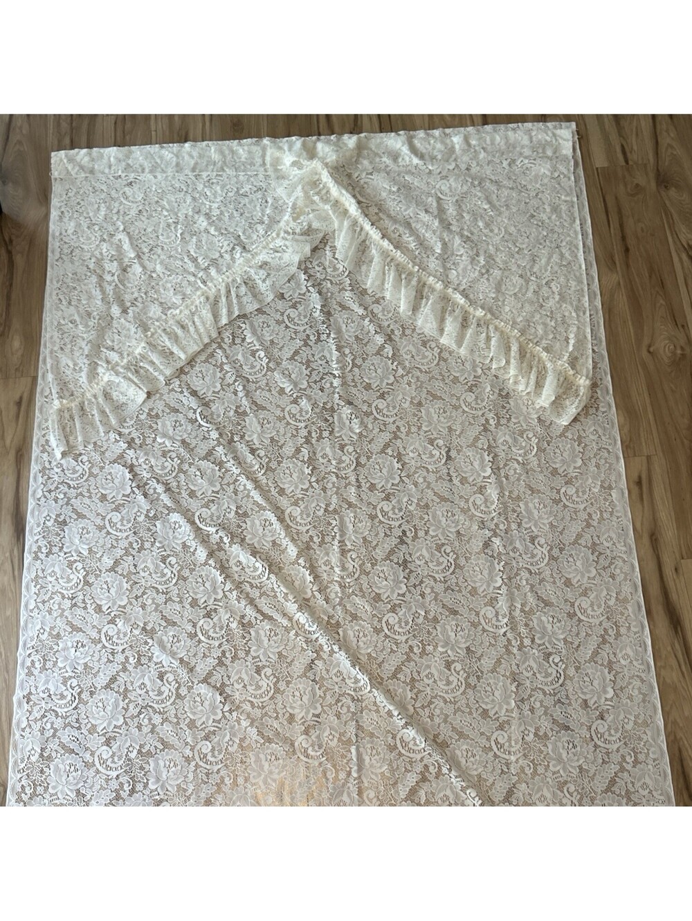 Vintage Ivory 3 Piece Lace Curtains 59"X82" Cottagecore Country Victorian